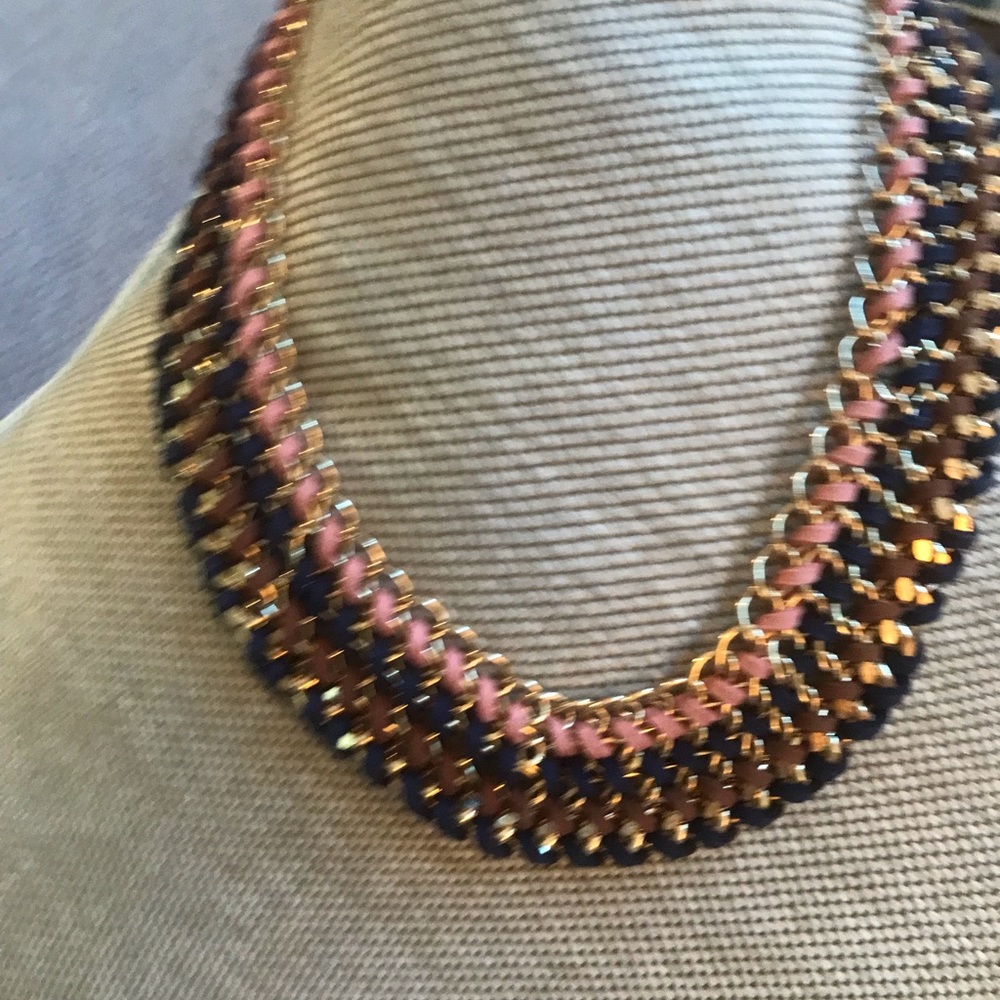 Bundle 3 for $10 19-23” suede (navy, rose & brown) and gold toned necklace EUC.
